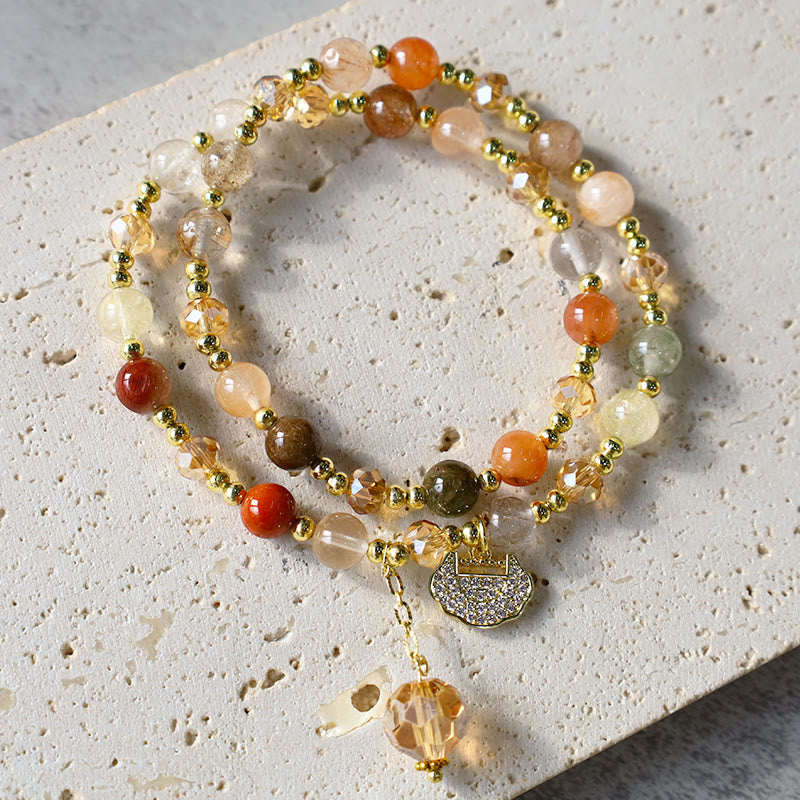 Nimara Ritual Colorful Rutilated Quartz Double Wrap Spiritual Growth Bead Bracelet