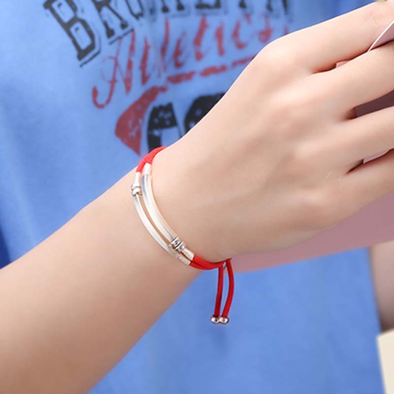 Nimara Ritual 925 Sterling Silver Red String Layered Braid Bracelet