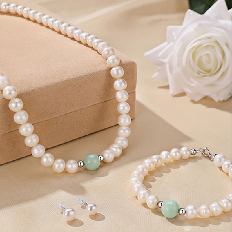 Nimara Ritual 925 Sterling Silver Natural Pearl Jade Healing Necklace Bracelet Earrings With Gift Box