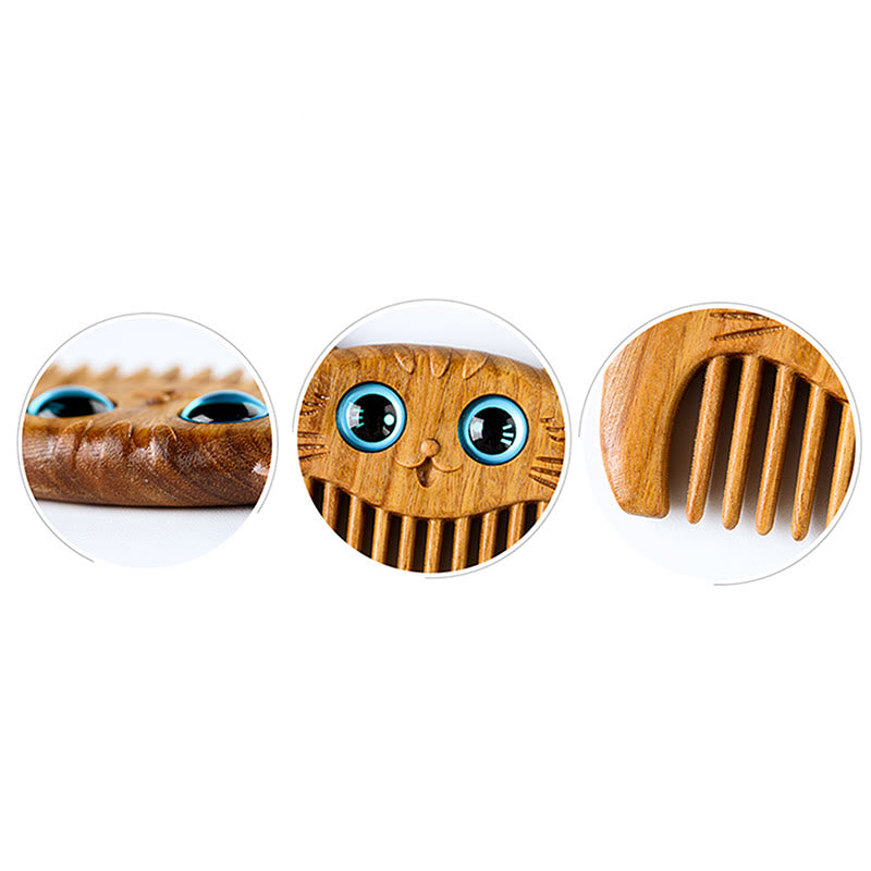 Nimara Ritual Simple Cat Pattern Green Sandalwood Cure Portable Comb