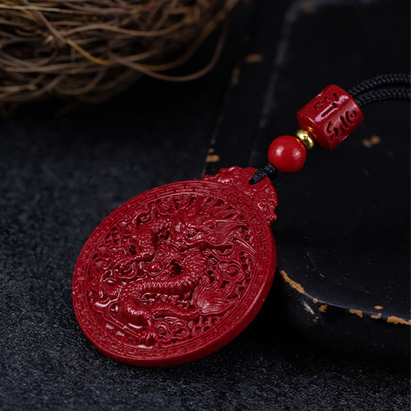 Nimara Ritual Year of the Dragon Natural Cinnabar Dragon Protection Necklace Pendant