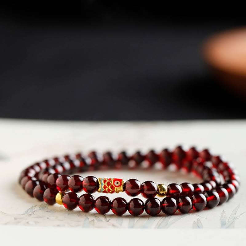 Nimara Ritual 999 Gold Koi Fish Natural Garnet Protection Bracelet