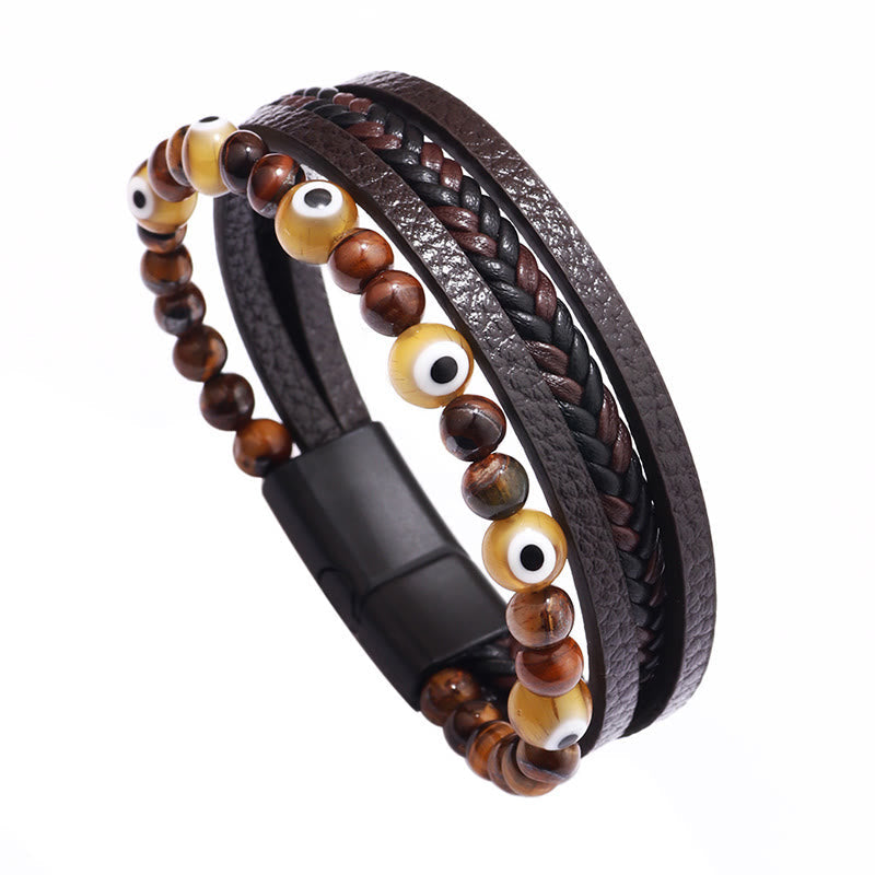 Nimara Ritual Evil Eye Tiger Eye Protection Beaded Multilayered Braided Bracelet