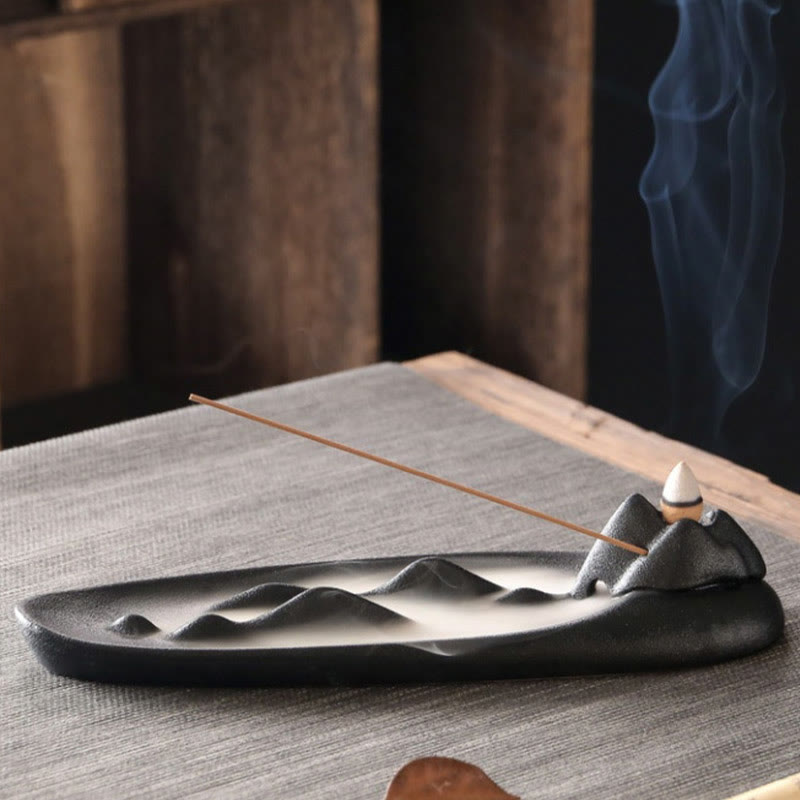 Nimara Ritual Double Koi Fish Mountain Healing Ceramic Stick Incense Burner Decoration