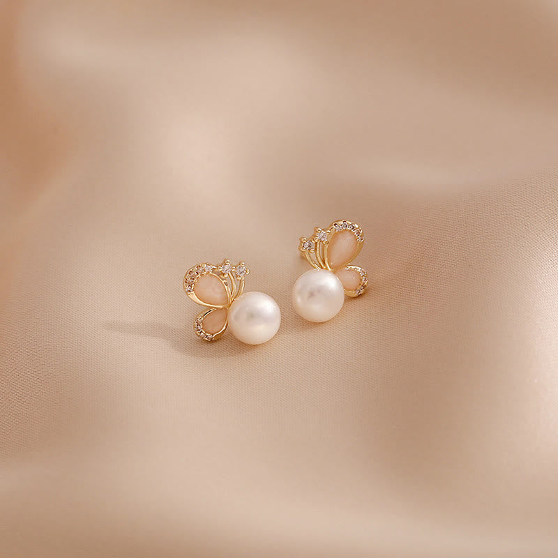 Nimara Ritual 18k Gold Plated Pearl Butterfly Love Freedom Stud Earrings