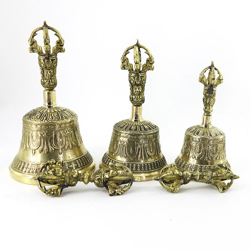 Nimara Ritual Tibetan Meditation Bell and Vajra Dorje Copper Balance Handmade Decoration Set