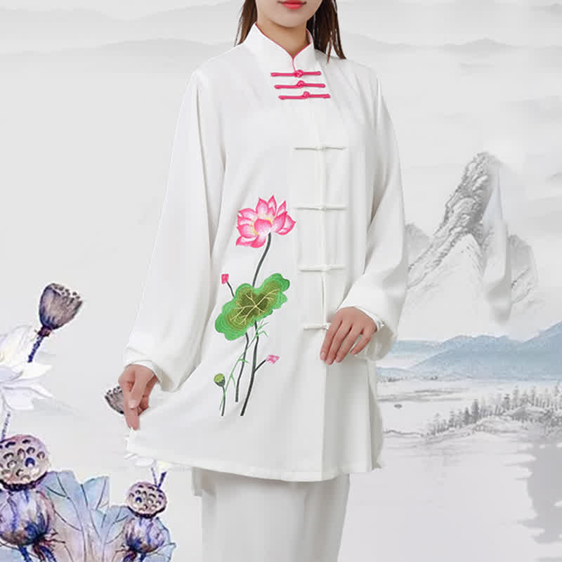 Nimara Ritual Lotus Flower Leaf Pattern Tai Chi Meditation Prayer Spiritual Zen Practice Clothing Women's Set