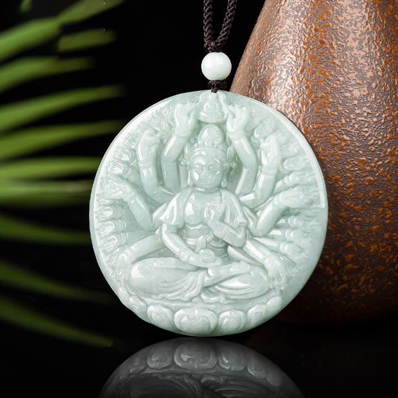 Nimara Ritual Thousand-Hand Kwan Yin Avalokitesvara Jade Blessing String Necklace Pendant