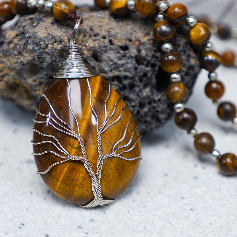 Nimara Ritual Natural Tiger Eye Strength Beaded Pendant Necklace