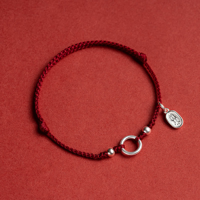 Nimara Ritual 925 Sterling Silver Lucky Fortune Peace Joy Lotus Peace Buckle Red String Bracelet
