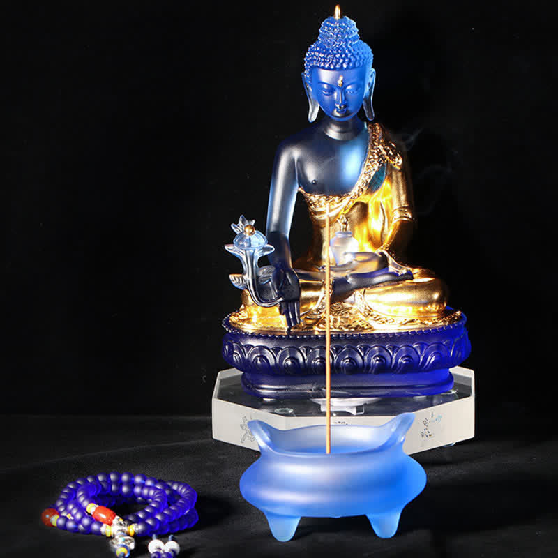 Nimara Ritual Medicine Buddha Handmade Liuli Crystal Art Piece Compassion Statue Home Office Offering Decoration