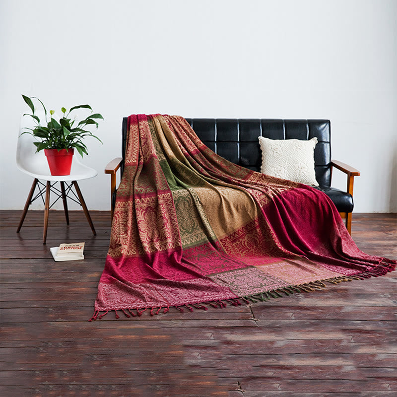 Nimara Ritual Tibetan Multicolored Flower Pattern Hand-Dyed Blanket