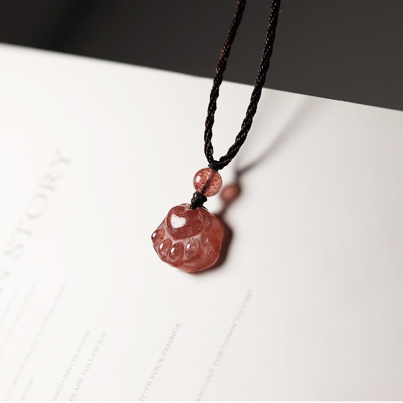 Nimara Ritual Strawberry Quartz Lovely Cat Paw Claw Healing Necklace Pendant