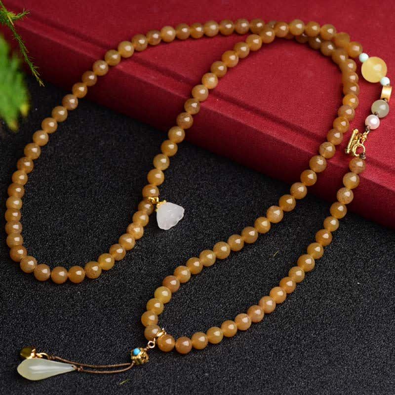 Nimara Ritual Natural Hetian Topaz Amber Lotus White Jade Pearl Success Bracelet