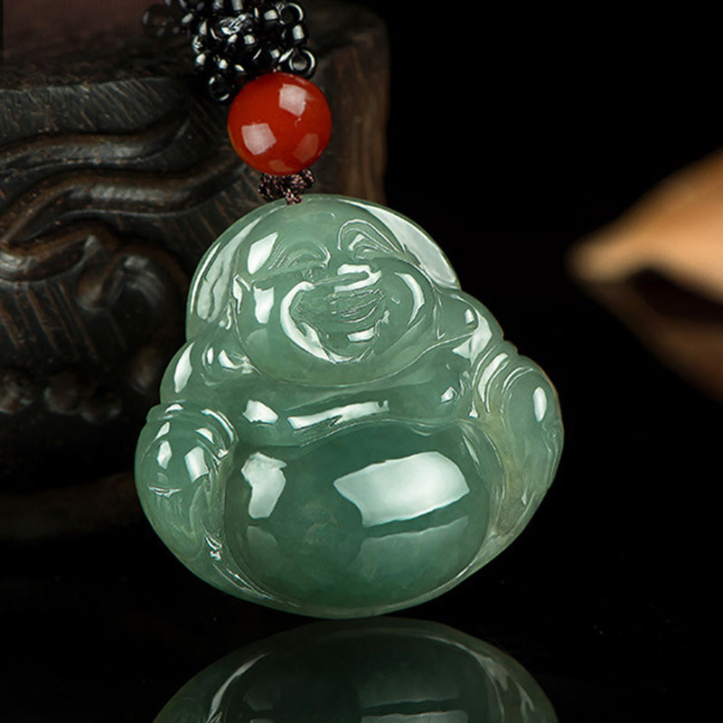 Nimara Ritual Laughing Buddha Jade Abundance String Necklace Pendant
