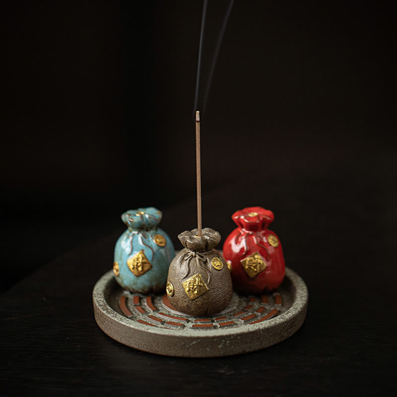 Nimara Ritual Small Treasure Bowl Lucky Bag Bagua Tray Healing Ceramic Stick Incense Burner Decoration