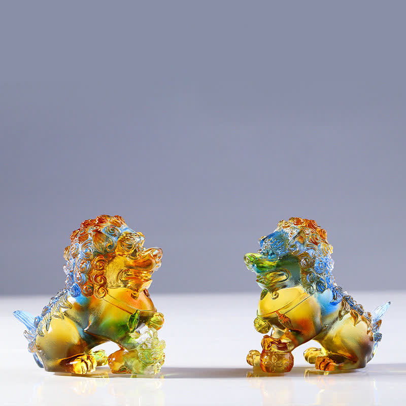 Nimara Ritual Handmade Liuli Crystal Lion Art Piece Strength Home Office Decoration
