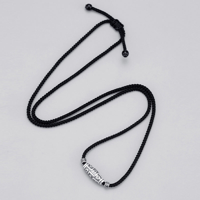 Nimara Ritual 999 Sterling Silver Nine-Eye Dzi Bead Pattern Protection Rope Necklace Pendant