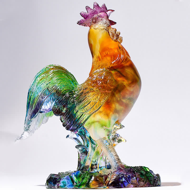 Nimara Ritual Handmade Liuli Crystal Rooster Art Piece Home Decoration