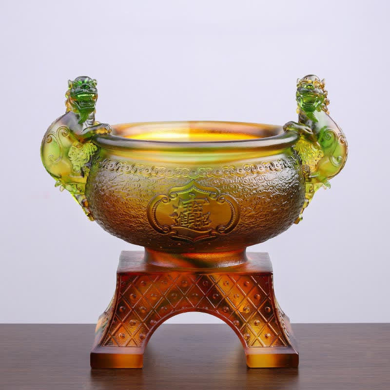 Nimara Ritual Handmade Liuli Crystal PiXiu Treasure Bowl Art Piece Home Decoration
