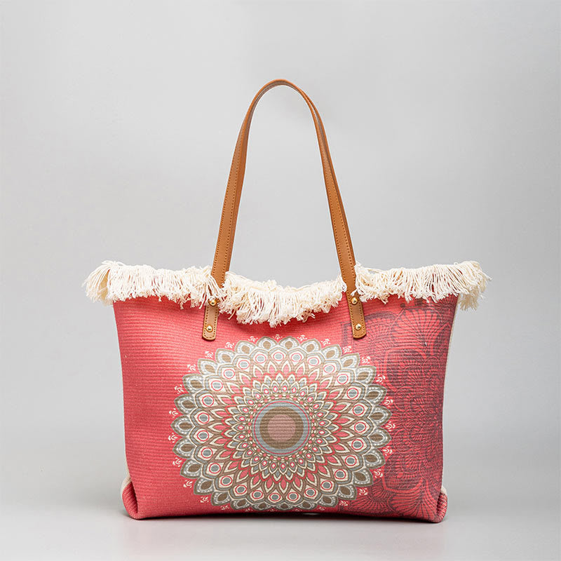 Nimara Ritual Large Capacity Dreamcatcher Mandala Tassel Canvas Tote Shoulder Bag