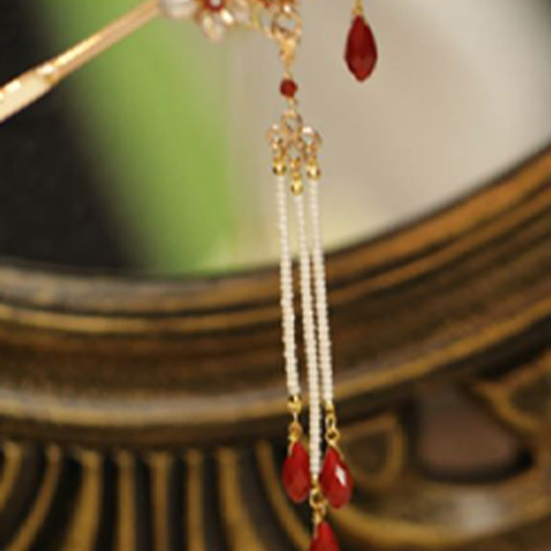 Nimara Ritual Classical Chinese Style Flower Branche Butterfly Pearl Tassel Hair Clip Hair Comb Hair Crown
