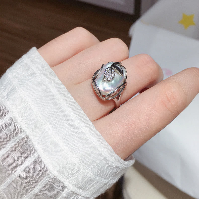 Nimara Ritual Pearl Copper Plated Gold Flower Happiness Wealth Ring