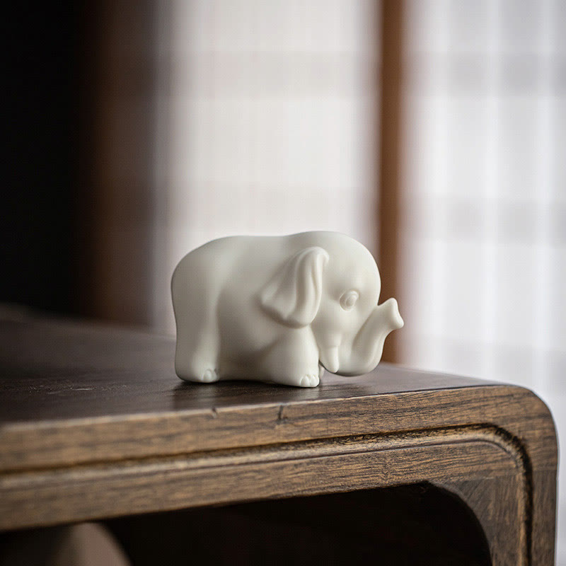 Nimara Ritual Small Elephant Statue White Porcelain Ceramic Strength Home Desk Decoration