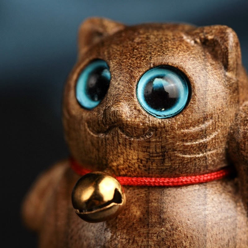 Nimara Ritual Mini Lucky Cat Kitten Phoebe Zhennan Wood Blessing Decoration