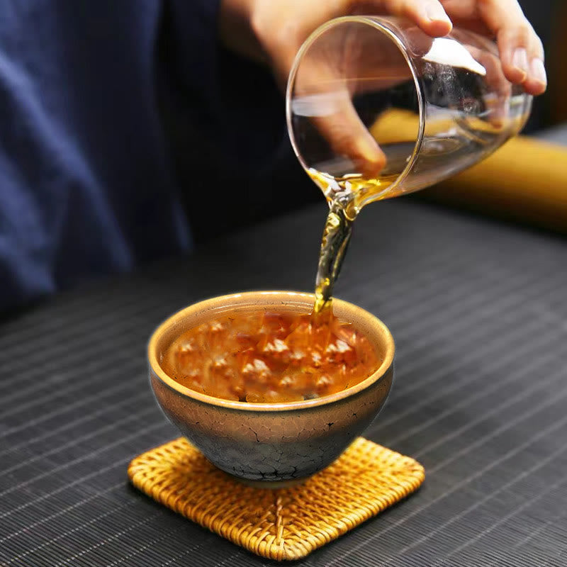 Nimara Ritual Gold Spot Pattern Chinese Jianzhan Ceramic Teacup Kung Fu Tea Cup Bowl With Gift Box