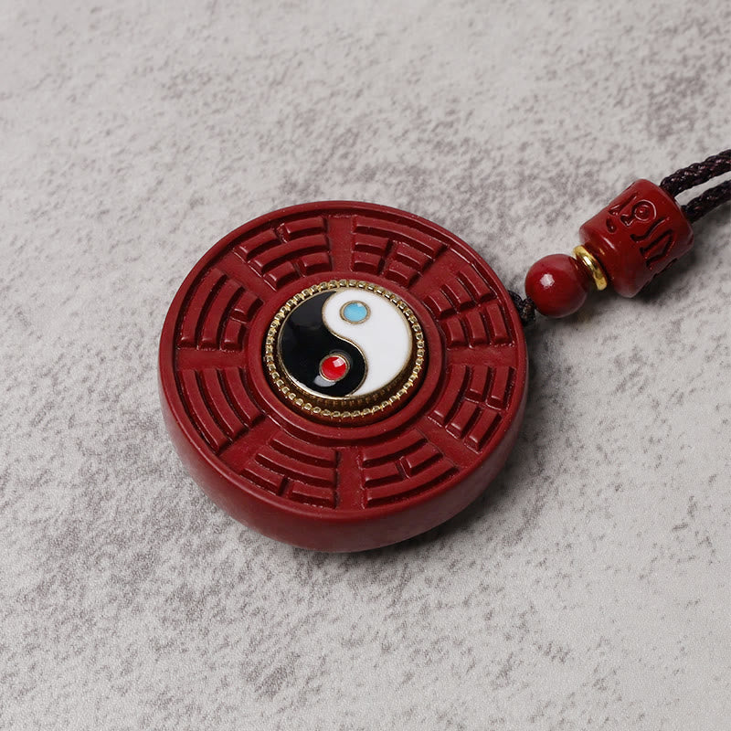 Nimara Ritual Natural Cinnabar Bagua Rotatable Yin Yang Keep Away Evil Spirits Necklace Pendant