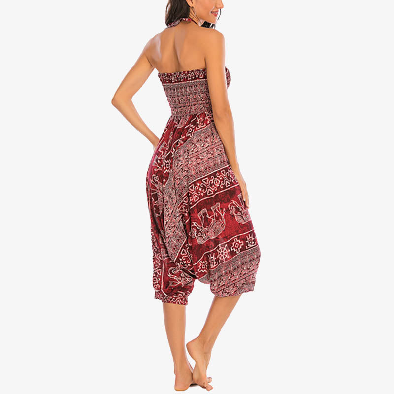 Nimara Ritual Two Style Wear Elephant Pattern Loose Smocked Harem Trousers Jumpsuit Women's Yoga Pants