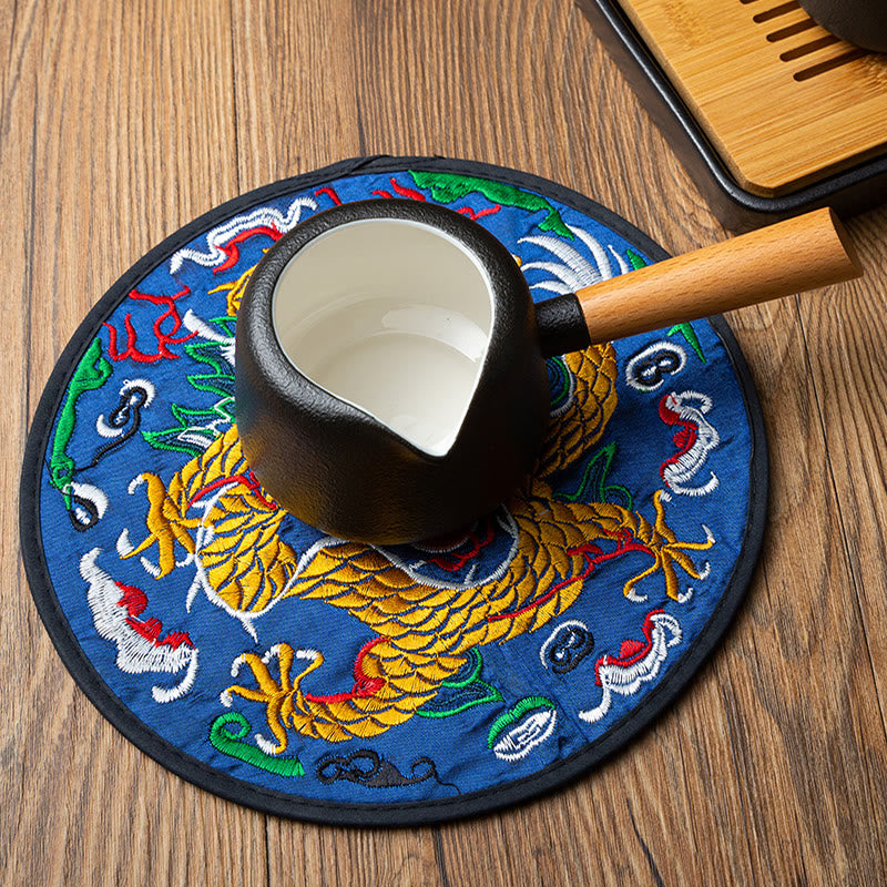 Nimara Ritual Dragon Embroidery Cup Mat Pad Tea Cup Coaster Kung Fu Tea Mat