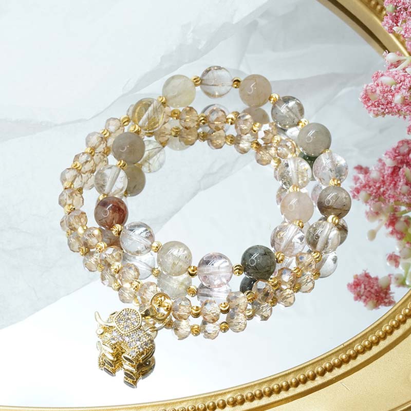 Nimara Ritual Rose Quartz Elephant Healing Energy Charm Bracelet