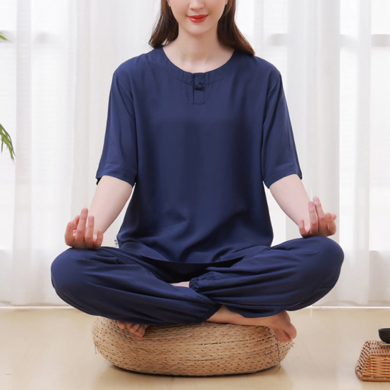 Nimara Ritual 2Pcs Half Sleeve T-Shirt Pants Meditation Zen Tai Chi Cotton Linen Clothing Unisex Set
