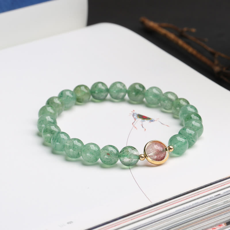 Nimara Ritual Natural Green Strawberry Quartz Soothing Beaded Bracelet