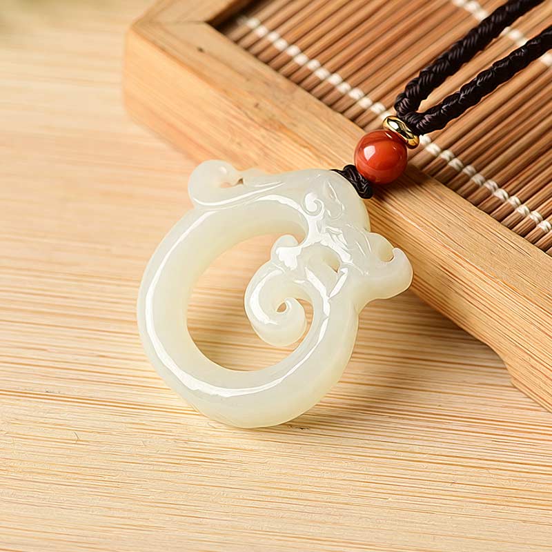 Nimara Ritual White Jade Cyan Jade Dragon Protection Necklace String Pendant