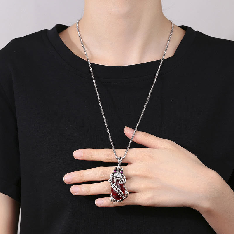 Nimara Ritual PiXiu Garnet Copper Coin Wealth Luck Necklace Pendant