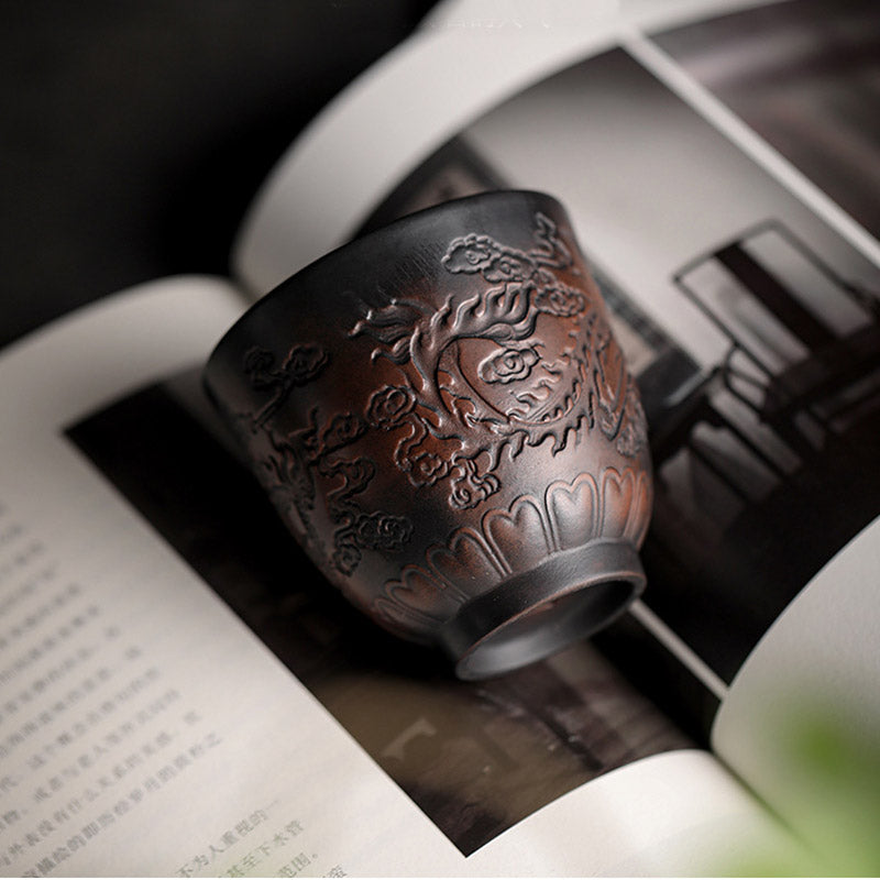 Nimara Ritual Lotus Leaf Flower Landscape Dragon Bamboo Ceramic Teacup Kung Fu Tea Cup Bowl