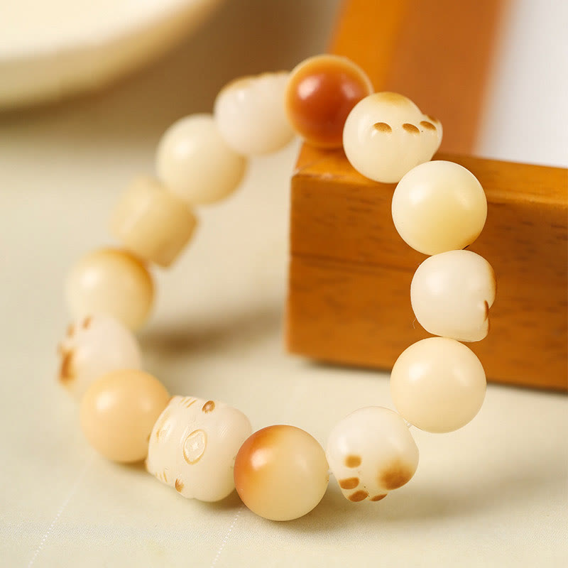 Nimara Ritual Natural Bodhi Seed Sandalwood Lucky Cute Cat Head Paw Claw Peace Bracelet