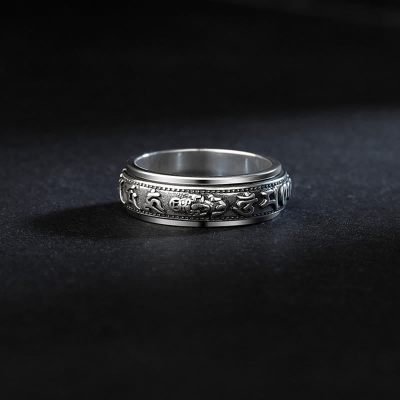 Nimara Ritual Tibetan Om Mani Padme Hum PiXiu Engraved Wealth Luck Rotatable Ring