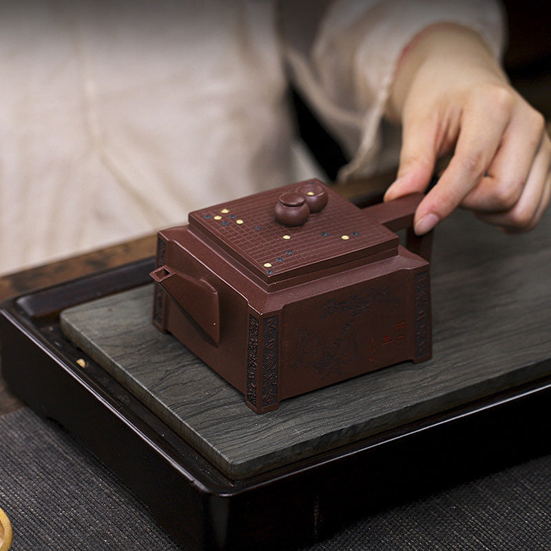 Nimara Ritual Yixing All Handmade Gomoku Playing Chess Purple Clay Kung Fu Square Teapot 280ml