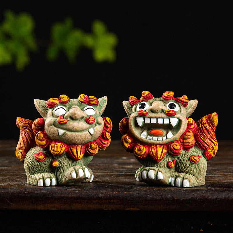 Nimara Ritual Small Pair of Lion Fu Foo Dogs Ward Off Evil Protection Home Resin Decoration