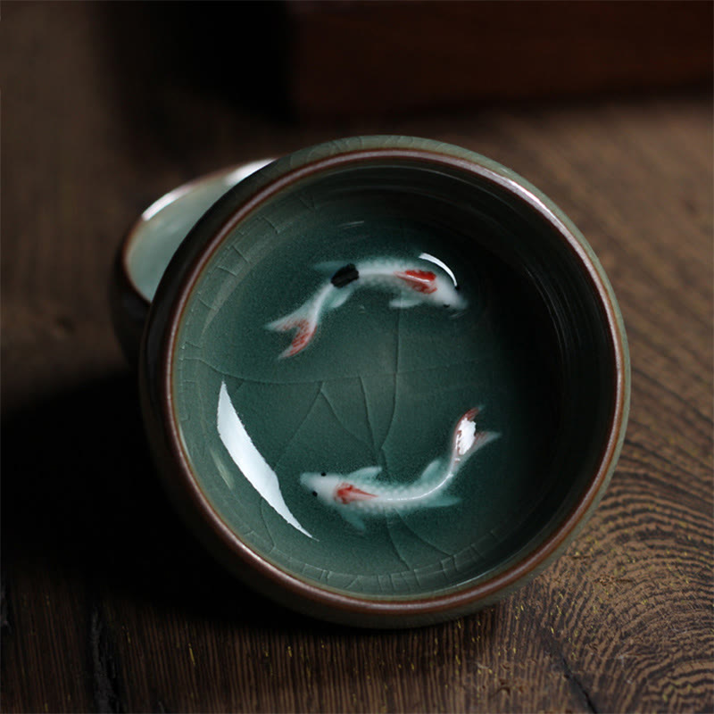 Nimara Ritual Colorful Koi Fish Ceramic Teacup Kung Fu Tea Cup Bowl