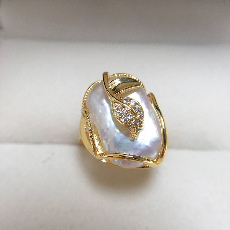 Nimara Ritual Pearl Copper Plated Gold Flower Happiness Wealth Ring