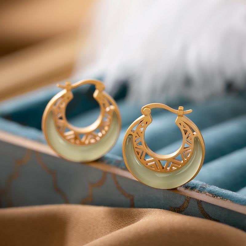 Nimara Ritual Crescent Moon Jade Prosperity Drop Earrings