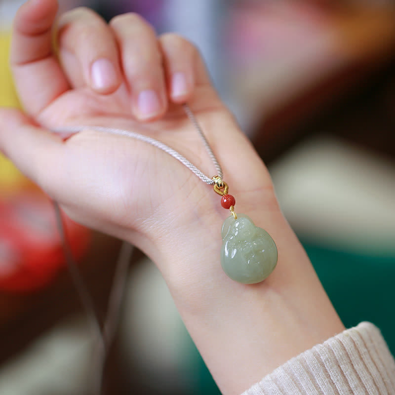 Nimara Ritual Laughing Buddha Hetian Jade Wealth Prosperity String Necklace Pendant