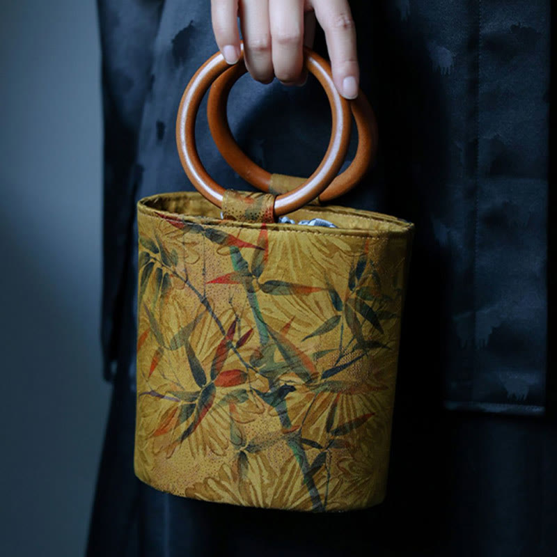 Nimara Ritual Bamboo Leaf Butterfly Cherry Blossom Persimmon Wood Handle Handbag
