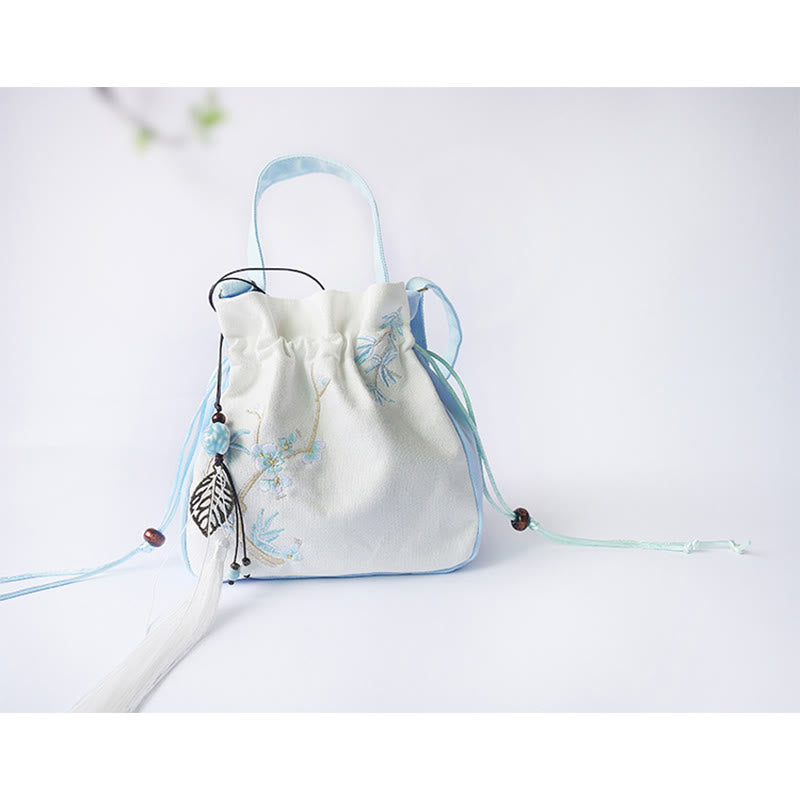 Nimara Ritual Handmade Embroidered Flowers Canvas Tote Shoulder Bag Handbag