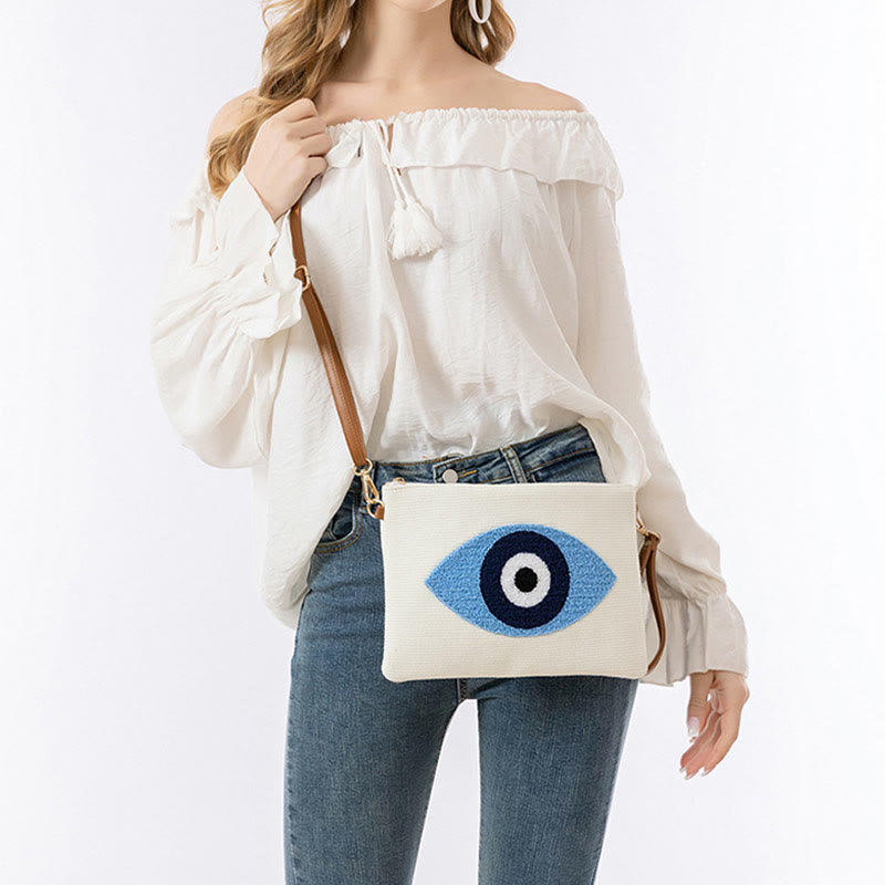 Nimara Ritual Evil Eye Leaf Hamsa Canvas Crossbody Bag Shoulder Bag Handbag